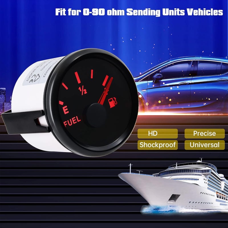 ARTILAURA 0-90 ohm Fuel Gauge 2 inch Boat Fuel Level Gauge Marine Gas Tank Meter for Universal AUTO Car Truck Diesel RV Vehicle (Black) - Image 4